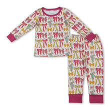 Load image into Gallery viewer, Long sleeves colorful bow top pants kids girls pajamas