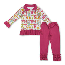 Load image into Gallery viewer, Colorful bow zip pullover hot pink leggings girls clothing