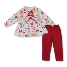 Load image into Gallery viewer, Red heart bow santa tunic leggings girls Christmas set