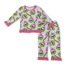 Load image into Gallery viewer, Pink Christmas hat green face kids girls pajamas