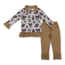 Load image into Gallery viewer, Football bow floral zip pullover leggings kids girls clothes