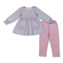 Load image into Gallery viewer, Long sleeves stripe bow tunic pink leggings girls clothing