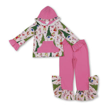 Load image into Gallery viewer, Christmas tree green face hoodie pants girls clothing set