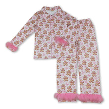 Load image into Gallery viewer, Gingerbread bow fur adult women Christmas button down pajamas