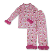 Load image into Gallery viewer, Christmas tree santa fur adult women button down pajamas