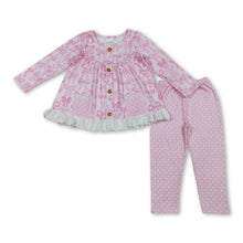 Load image into Gallery viewer, Pink bows tunic polka dots leggings toddler girls clothes