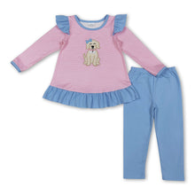 Load image into Gallery viewer, Long sleeves pink stripe dog top leggings girls clothing