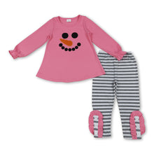 Load image into Gallery viewer, Long sleeves snowman top stripe leggings girls clothes