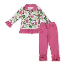 Load image into Gallery viewer, Gift green face zip pullover leggings girls Christmas pajamas