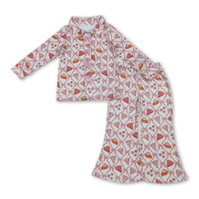 Load image into Gallery viewer, Pumpkin pie bow floral girls Thanksgiving button down pajamas
