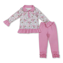 Load image into Gallery viewer, Pink santa milk cookie pullover leggings girls Christmas set