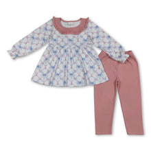 Load image into Gallery viewer, Long sleeves floral bow tunic leggings girls clothing set