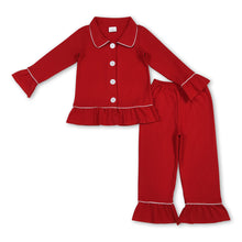 Load image into Gallery viewer, Red solid cotton sleepwear girls Christmas pajamas