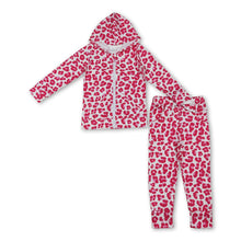 Load image into Gallery viewer, Pink leopard pocket zipper hooded jacket pants girls clothing