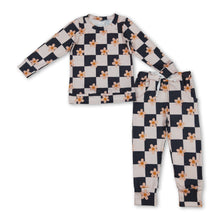 Load image into Gallery viewer, Long sleeves black plaid floral top pants girls pajamas