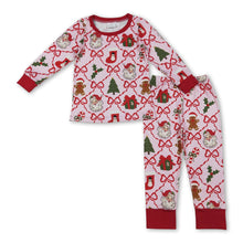 Load image into Gallery viewer, Pink santa gingerbread bow kids girls Christmas pajamas