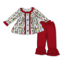 Load image into Gallery viewer, Red bow green face tunic pants girls Christmas clothes