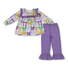 Load image into Gallery viewer, Purple green yellow bows girls Mardi Gras clothing