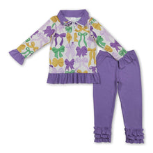 Load image into Gallery viewer, Purple green yellow bows pullover girls Mardi Gras set