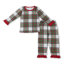 Load image into Gallery viewer, Ruffle red green plaid kids girls Christmas pajamas