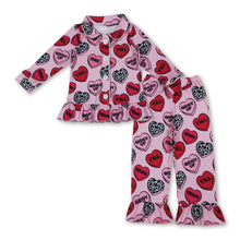 Load image into Gallery viewer, Cow heart kids girls valentine's button down pajamas