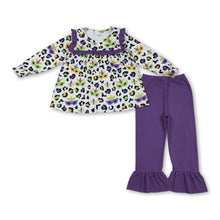 Load image into Gallery viewer, Long sleeves leopard tunic ruffle pants girls Mardi Gras outfits