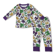 Load image into Gallery viewer, purple green yellow bows kids girls mardi gras  pajamas