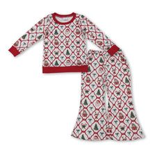 Load image into Gallery viewer, Deer santa bow top bell bottom pants girls Christmas outfits