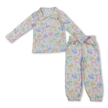 Load image into Gallery viewer, Colorful bow zipper pullover pants girls clothing set