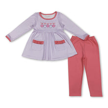 Load image into Gallery viewer, Long sleeves heart stripe tunic leggings girls valentine's set