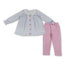 Load image into Gallery viewer, blue stripe pink bows print pink pants girls outfits
