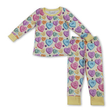 Load image into Gallery viewer, Yellow plaid stars heart kids girls Valentine's pajamas