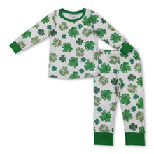 Load image into Gallery viewer, Long sleeves green clover top pants girls St Patrick's pajamas