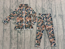 Load image into Gallery viewer, Long sleeves brown camo ruffle top leggings girls yoga set