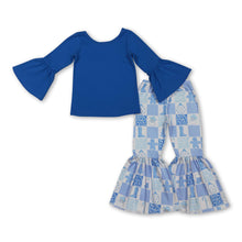 Load image into Gallery viewer, Blue cotton top candy cane santa pants girls Christmas outfits