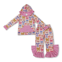 Load image into Gallery viewer, Pink pocket ruffle colorful bow hoodie pants girls clothes