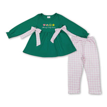 Load image into Gallery viewer, Green clover mommy's lucky charm girls St Patrick's clothes