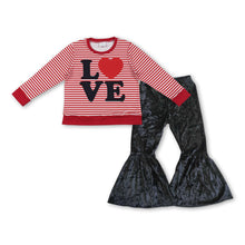 Load image into Gallery viewer, Love heart top black velvet pants girls valentine's clothes