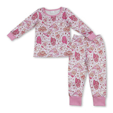 Load image into Gallery viewer, Pink boots heart bow kids girls western Valentine's pajamas