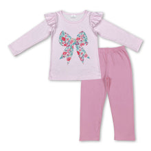 Load image into Gallery viewer, Pink floral bow top leggings kids girls clothing set
