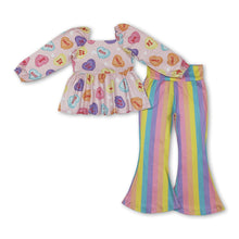 Load image into Gallery viewer, Heart peplum colorful stripe pants girls Valentine's clothes
