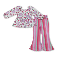 Load image into Gallery viewer, Heart bow top stripe pants girls Valentine's outfits