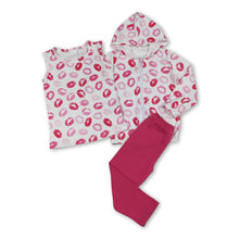 Load image into Gallery viewer, Lip top hooded jacket leggings 3 pieces girls valentine's set