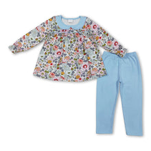 Load image into Gallery viewer, Long sleeves floral tunic light blue leggings girls outfits