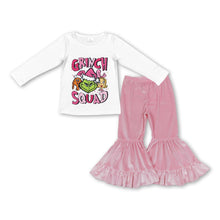 Load image into Gallery viewer, White green face top pink velvet pants girls Christmas outfits