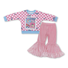 Load image into Gallery viewer, Plaid dog top pink velvet pants girls Christmas outfits