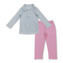 Load image into Gallery viewer, Long sleeves floral active pullover pink cotton leggings girls set