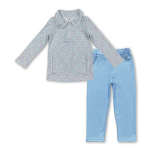 Load image into Gallery viewer, Floral active pullover light blue cotton leggings girls set