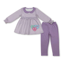 Load image into Gallery viewer, Stripe heart embroidery lavender tunic girls Valentine's outfits