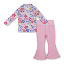 Load image into Gallery viewer, Floral zipper pullover pink pants girls active yoga set